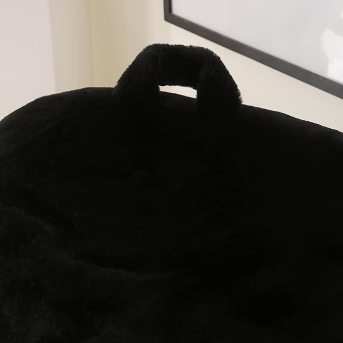 PAJEO Reading Pillow for Sitting in Bed, Large Backrest Reading Pillow with Arm Rest,Back-Rest Support Cushion for Sit Up on Couch, Sofa, and Floor, Dorm Essentials (Black Faux Fur, Large(19"))