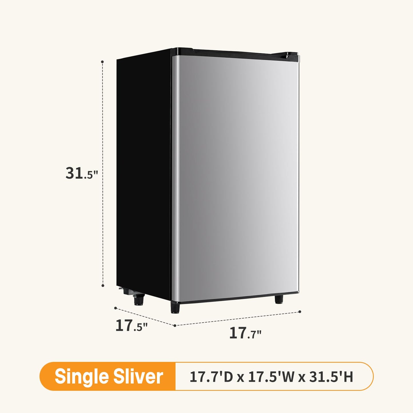 KMFurnila Mini Fridge with Freezer, 3.2 Cu.Ft Mini Refrigerators, Small Beverage Fridge with Adjustable Thermostat, for Bedroom, Office, Dorm, Single Door, Quiet & Energy Saving, Silver