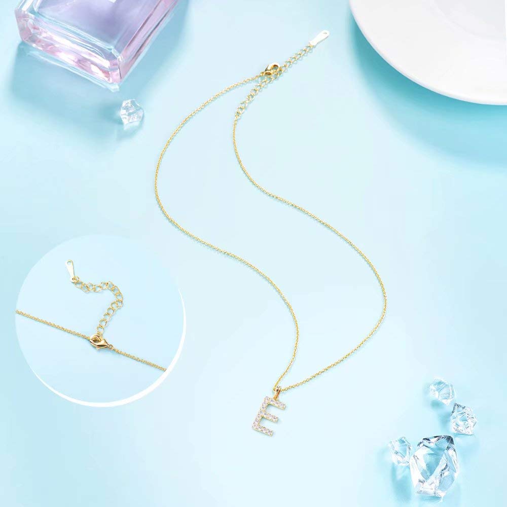 Tarsus E Initial Letter 14K Gold Plated Alphabet Pendant Necklace Monogram charm cubic zirconia Jewelry Gifts for Women Teen