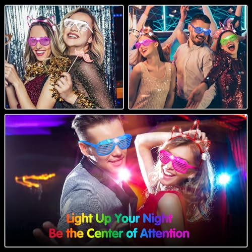 Honoson 15 Pcs LED Light up Glasses 15 Pcs Cat LED Cute Headband Cat Ears Sunglasses Glow in the Dark Party Supplies(shor...