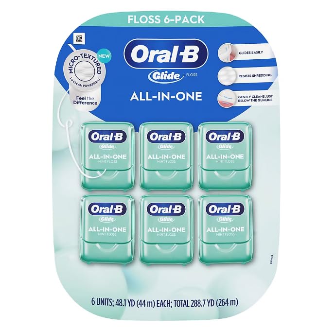 Oral-B Glide Mint All-in-One Dental Floss, 48 Yards Each (Pack of 6)