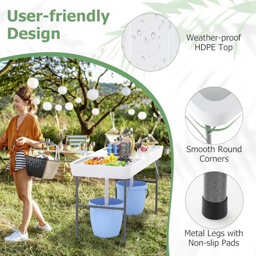 Giantex 5 FT Folding Ice Table with Double Sinks and Drains, Portable Ice Cooler Table with Removable Skirt, No Assembly, ...