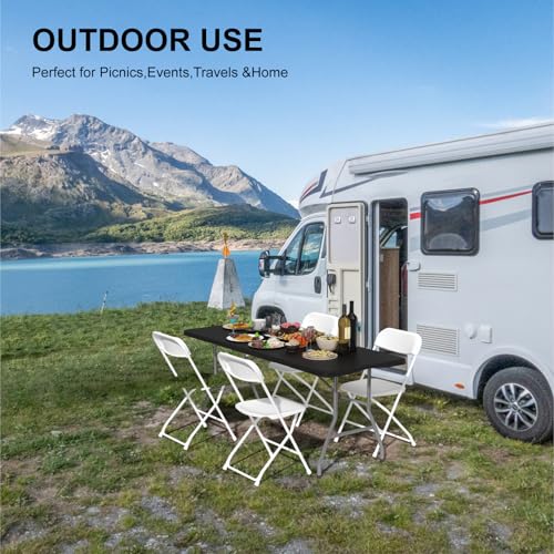 IWDOO Foldable Table 6ft, Plastic Folding Table, Portable Heavy Duty Dining Tables with Lock Function & Carrying Handle, O...