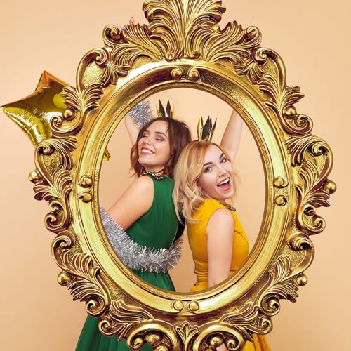 WGXX 2 Pcs 32 x 24 Inch Large Photo Booth Props Gold Wedding Selfie Frame Vintage Photo Frame Picture Friends Selfie Props...