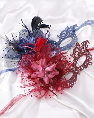 Zinniday Lace Masquerade Masks for Women - Halloween Elegant Venetian Flower Mask 1920s 50s Party Eyemask for Woman