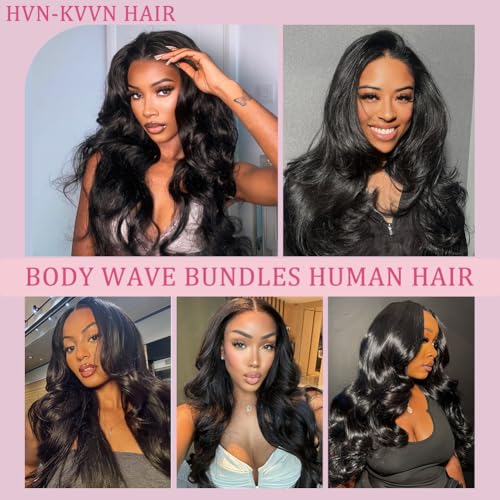 Body Wave Human Hair Bundles with Frontal (16 16 18 18+16Frontal) 12A 4 Bundles Human Hair with Closure 13x4 HD Lace Frontal 100% Unprocessed Brazilian Virgin Hair