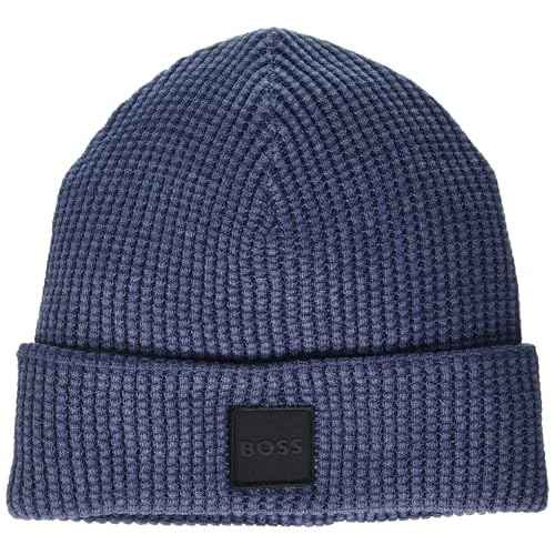 BOSS Men's Square Logo Cotton Ribbed Beanie