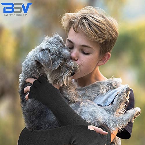 BSV Kevlar Arm Protection Sleeves with Finger Opening - Cut, Scratch, Stab, Bite and Heat Resistant - Unisex, 18 Inches, Black, 1 Pair