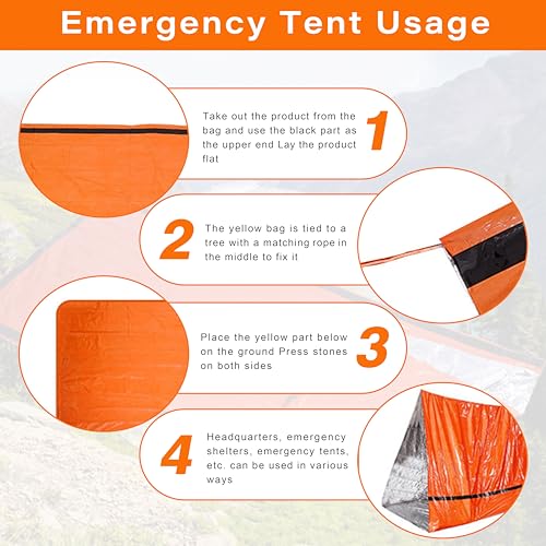 SunHalo Gear Emergency Survival Tent Shelter, 1 or 2 Person Emergency Tent with Emergency Whistle Emergency Shelter,Life T...