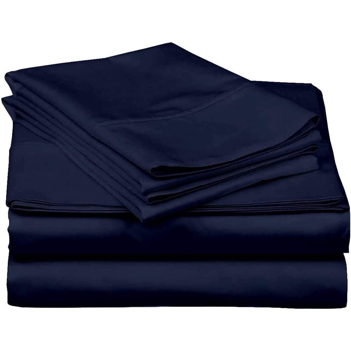 Mattress-Homes 4 PC Ultra-Soft Breathable & Luxurious 100% Long Staple Soft Cotton 4 Piece Sheets Set 16" Deep King Size Machine Washable Bedding Set, Navy Blue Solid