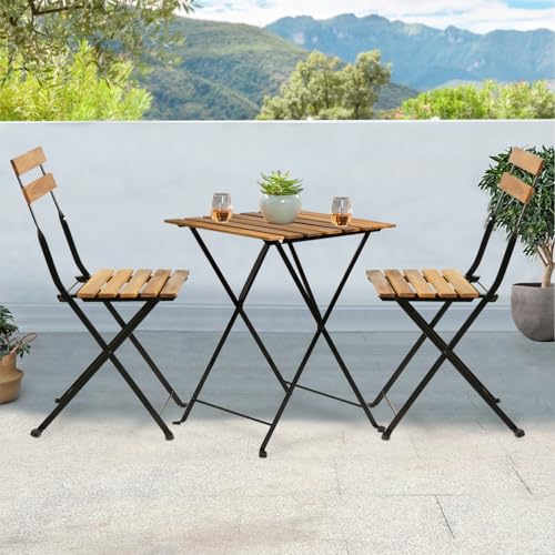 3 Pieces Folding Patio Furniture Set Bistro Set Portable Conversation Set All Weather Resistant Outdoor Furniture with 2 F...
