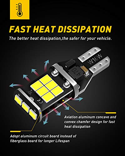 AUXITO 912 921 LED Bulb for Backup Light Reverse Lights High Power 2835 15-SMD Chipsets Error Free T15 906 922 W16W Bulbs,...