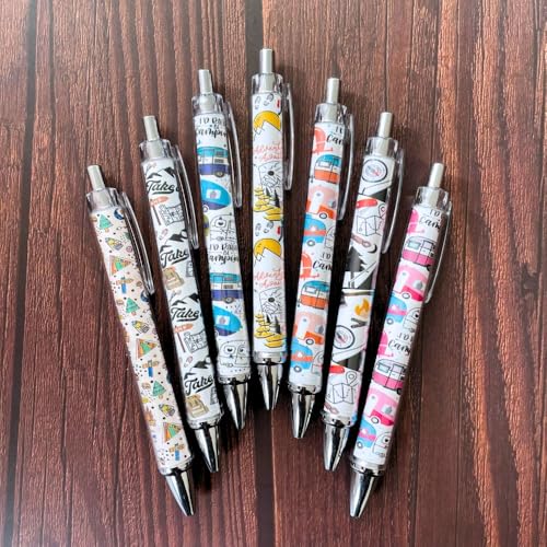Camping Pens 7PC – Cool Vintage Camper Black Ballpoint Aesthetic Outdoor Activities Fun Writing Tools Men Women Students P...
