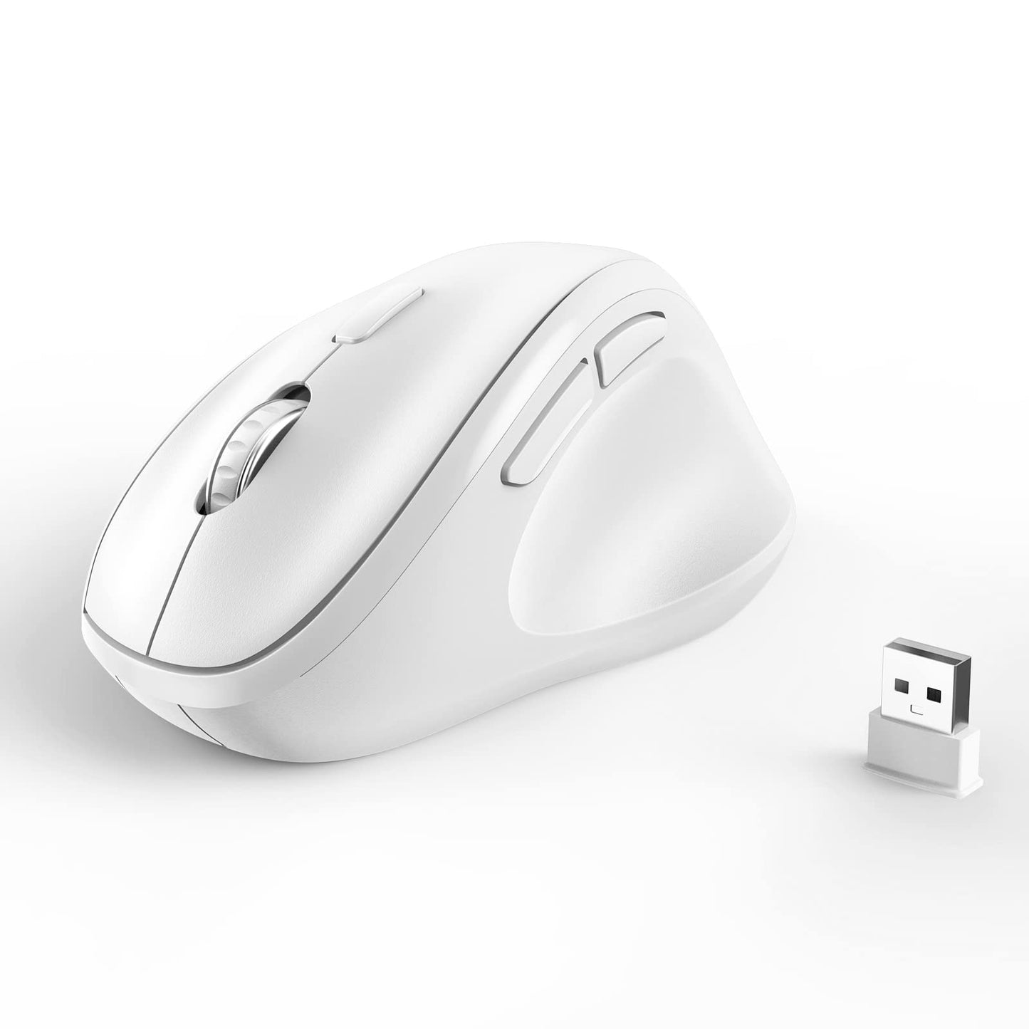 Ergonomic Wireless Mouse 2025 New Updated Smaller with USB-A Receiver for PC Computer, Laptop and Desktop, Ergo Mouse Vertical with Silent Clicks Long Battery Life, Up to 1600 DPI, White -Like New
