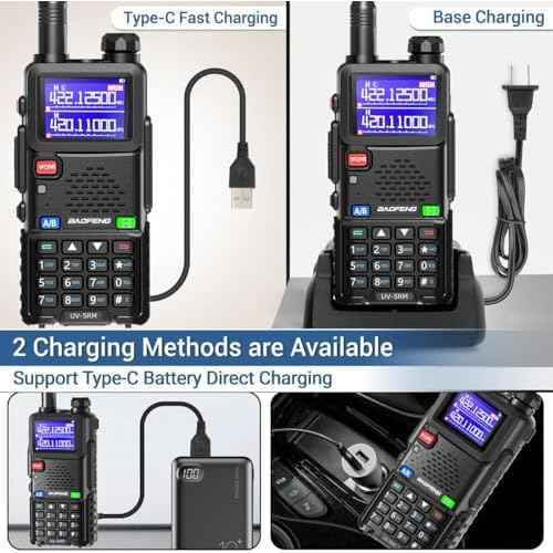 BAOFENG UV-5RM 10W Long Range Ham Radio Walkie Talkie with NOAA Weather Receiver 2500mAh Rechargeable Battery one-Key Frequency Copy Earphone Type-C Charging and Programming Cable (Tactical Antenna)