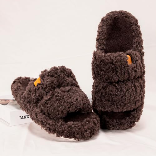 House Slippers for Women Fuzzy Open Toe Soft Comfy Bedroom Shoes for Indoor Outdoor