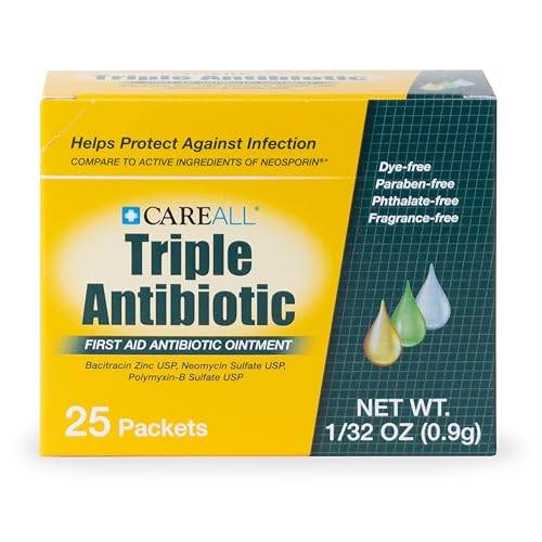 CareAll Triple Antibiotic Ointment (25 Pack), 0.9gr Foil Packet. First Aid Ointment That Prevents Infection in Minor Scrap...