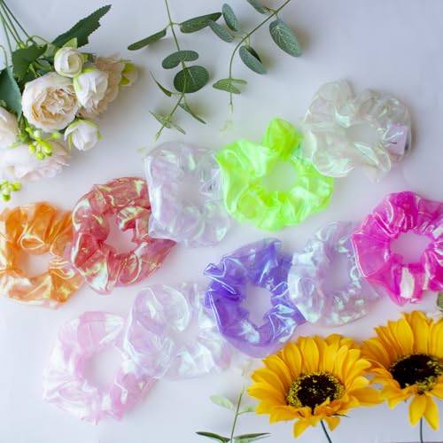 20PCS LED Scrunchies, Light up Hair Scrunchy, Women Luminous Hair Strands, Colorful Meteor Yarn Hair Bands with 3 Light Mo...
