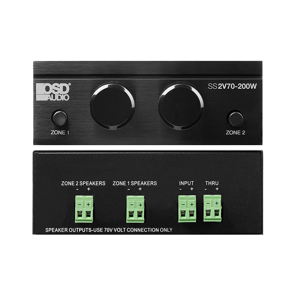 OSD Audio 70V 2-Zone Speaker Selector w/Volume Control 200W per Zone, Direct Pass Through SS2V70-200W -Like New