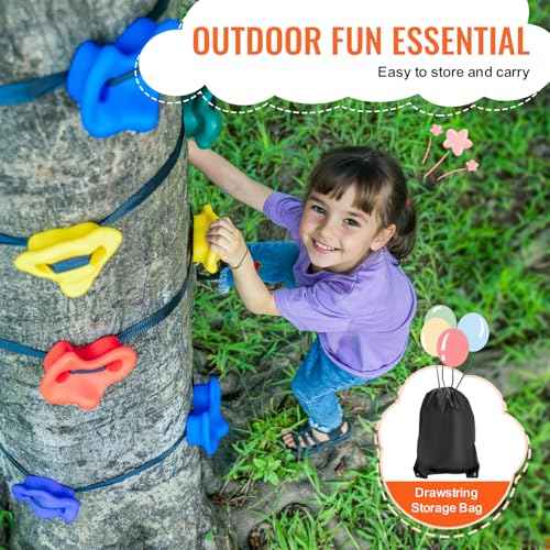 VEVOR Ninja Tree Climbing Kit, 20 Rock Climbing Holds & 6 Ratchets, Large Climbing Rocks for Kids & Adults Outdoor Backyard Ninja Tree Obstacle Course Training
