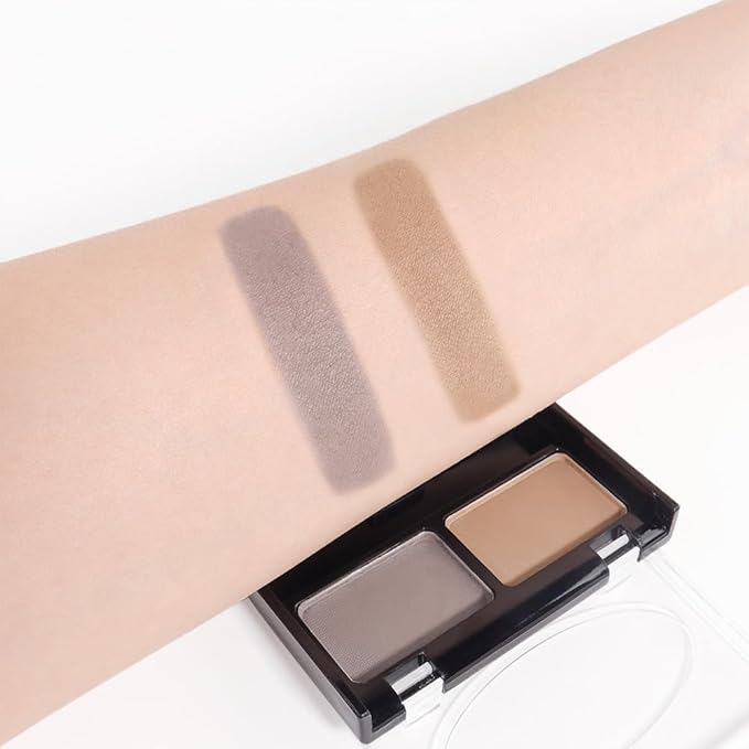 Eye Brow Powder for Women, Medium Brown Eyebrow Powder Kit with Double-ended Eyebrow Brush, Long-Lasting Waterproof Two Colors, Purse-Friendly Compact, Cruelty Free (Light Brown+Grey)