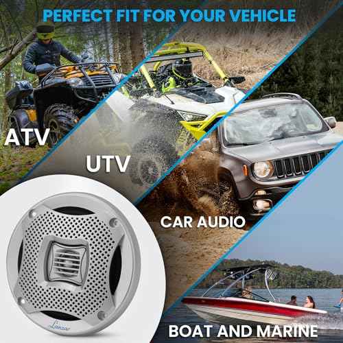 Pyle Lanzar 6.5 Inch Marine Speakers - 2 Way Water Resistant Audio Stereo Sound System with 400 Watt Power, Attachable Grills and Resin Treatment for Indoor and Outdoor Use - 1 Pair - AQ6CXS (Silver)