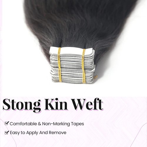 100G Tape in Hair Extensions Yaki Straight Tape in Human Hair Extensions 4C for Black Women 40Pcs Double Sided Seamless Skin Weft Tape on Hair Pieces InvisibleTape ins 18 Inch for Short Hair