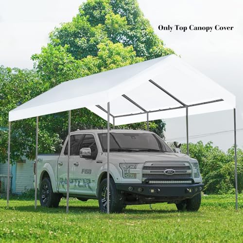 10'x20' Carport Replacement Top Canopy Cover for Car Garage Shelter Tent Party Tent with Ball Bungees White (Only Top Cove...