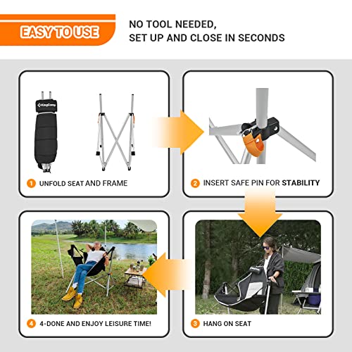KingCamp Bamboo Folding Table with Storage Mesh Layer & Hammock Camping Chair Aluminum Alloy Adjustable Back Swinging Chair,