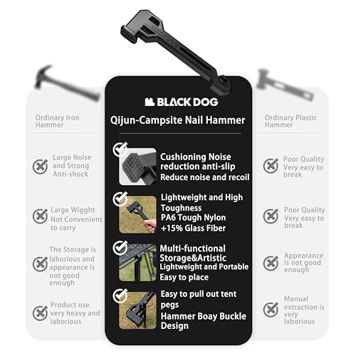 Blackdog Camping Hammer for Tent Stakes with Hook - 7oz Ultralight Portable Hammer, PA6 Toughened Nylon, Anti-Slip & Noise...