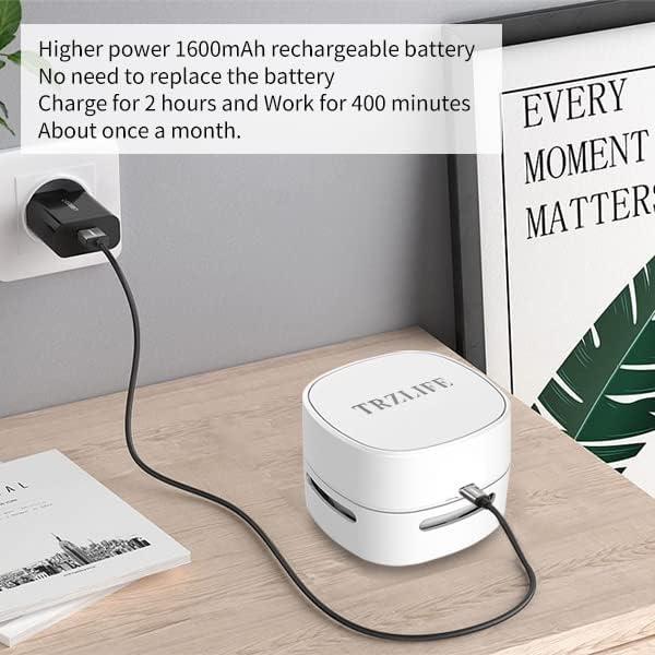 TRZLIFE Desk Vacuum Cleaner, Rechargeable and Durable Mini Desktop Vacuum with Bonus Accessories Desk Cleaner Sucks Tiny Items and Crumbs from Desktop Drawer Countertop Ideal as a White Elephant Gift