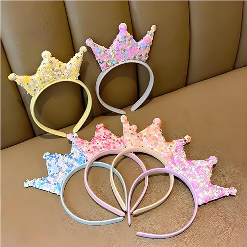 Acshio 12 Pack Princess Crown Headband, Glitter Sequin Crown Headband, Shiny Tiaras and Crowns Hair Accessories for Birthd...