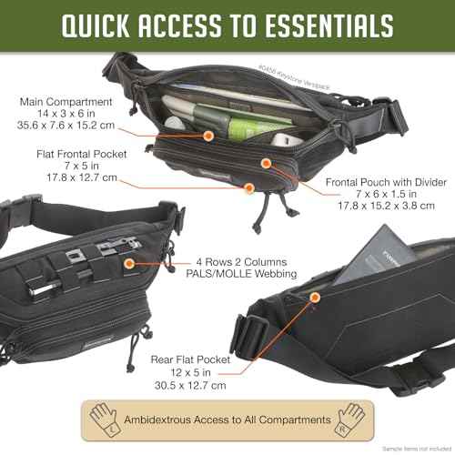 Maxpedition Keystone Versipack (14¡± x 6¡± x 6¡±) Tactical Crossbody Fanny Pack for Everyday Carry (Black) 0456B