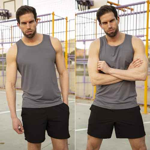 PINSPARK Beach Tank Tops for Men Summer Quick Dry Sleeveless Gym Workout Shirts Mens Athletic Running Tank Top UPF 50+