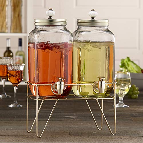 Style Setter Julian Beverage Dispenser High Quality Cold Drink Dispenser w/ 0.8 Gallon Capacity Each Glass Jug, Leak-Proof...