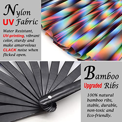 OMyTea UV Glow Rave Fan Foldable for Women/Men/Drag Queen - Large Clack Festival Folding Hand Fan - for EDM, Music Festiva...