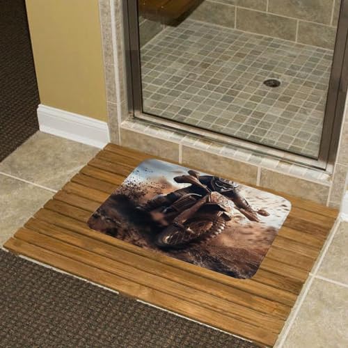 DIPQIMI Dirt Bike Racer Bathroom Rug, Extreme Outdoor Sport Bath Mat with Non Slip Backing, Soft Microfiber Floor Mat for ...
