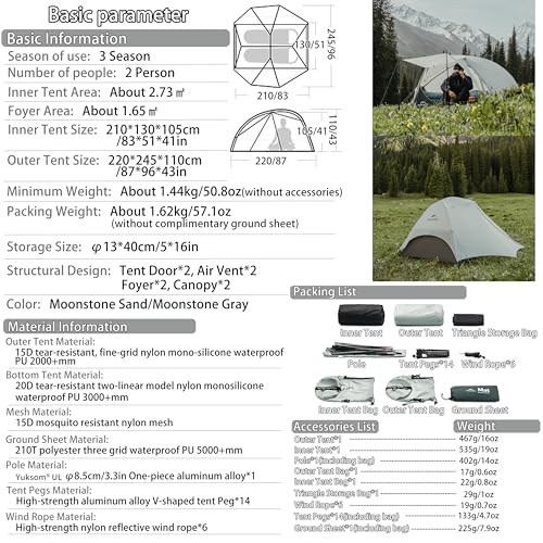 Naturehike Star River UL Lightweight 2 Person Tent for Camping 15D Ultralight Silicone Coated Fabric Weighs only 50.82oz C...