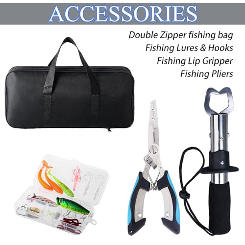 Tripquips 4 Packs Fishing Pole Combo, 6.9ft Telescopic Rods Set, Collapsible Carbon Fiber Fishing Rods, Spinning Reel Set ...