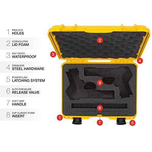 Nanuk 910 Waterproof 2UP Classic Pistol Hard Case - Yellow
