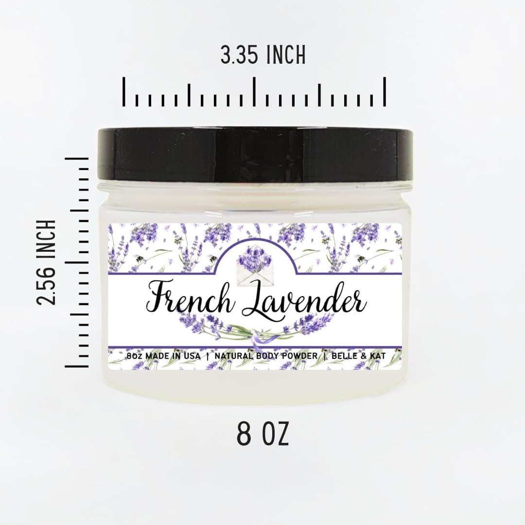 French Lavender Scented Body Powder for Men & Women, Bath Perfume Dusting Powder with Fragrance & Essential Oils, Talc Free 8oz Container, Made in USA