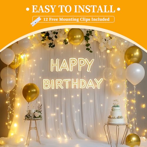 Patioman 10x8ft White Tulle Backdrop Curtain with Lights, Wrinkle-Free Sheer Wedding Backdrop for Birthday Parties, Baby S...