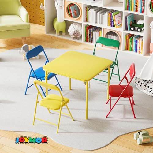 JOYMOR 5-Piece Kids Folding Table and Chairs Set, Metal Frame Children's Activity Set with Easy-Fold Design, Kids Table an...