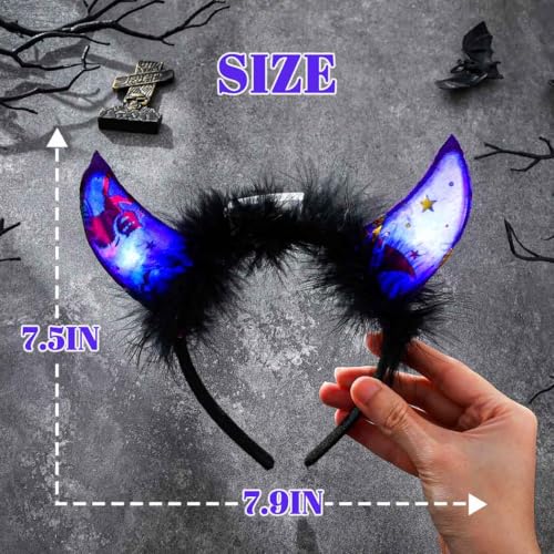 Gangel Light Up Halloween Headbands LED Devil Horns Headband Glittering Cow Horn Headpiece Festive Hair Accessories for Women