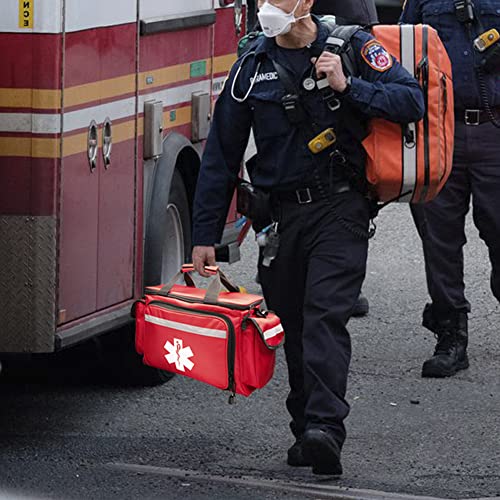 NOVAMEDIC Professional Red Empty Trauma First Aid Medical Bag, 15"x10"x9", Multi Compartment First Responder Carrier for E...