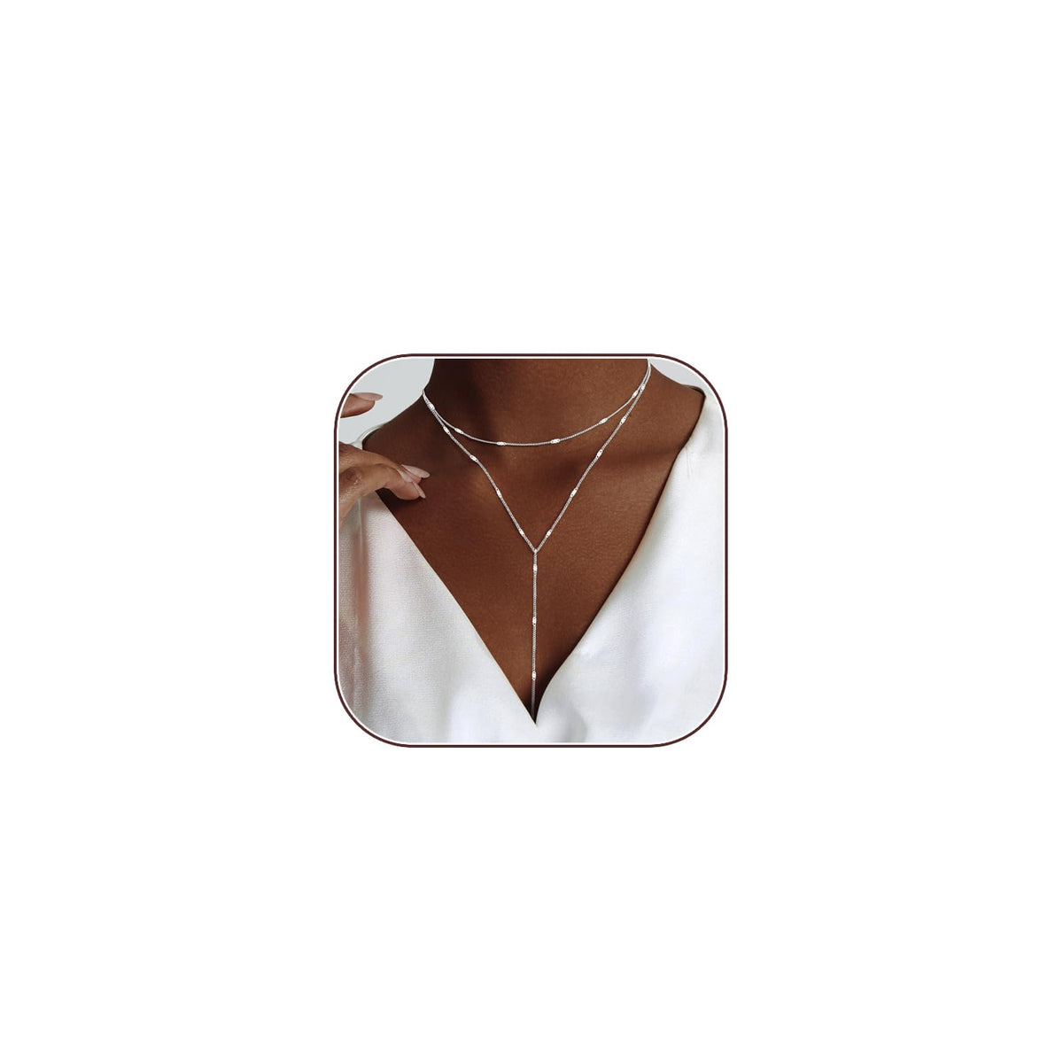 HERIER Silver Layered Necklace for Women Dainty Silver Plated Long Necklace Y-Shaped Drop Chain Necklaces Trendy Simple Jewelry for Women Gifts