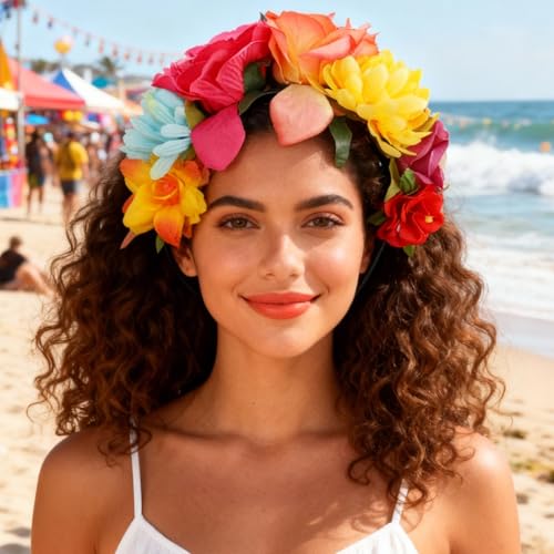 hhdatc Mexican Rose Flower Crown Headband Independence Day Rose Flower Headpiece for Day of the Dead Halloween Costume Acc...