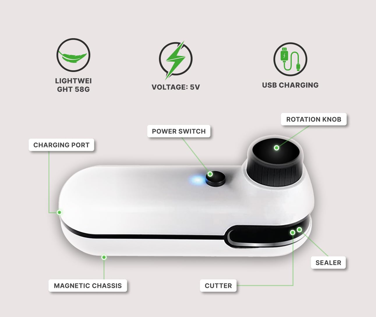 Mini Bag Sealer and Cutter, 2 in 1 Portable USB Rechargeable Chip Heat Sealing Machine for Plastic Snacks Food Storage Bag Opener