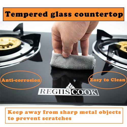 RegiisCook 2 Burner Propane Gas Cooktop,Camping Portable LPG Gas Stove, Auto Ignition Tempered Glass Countertop with regul...