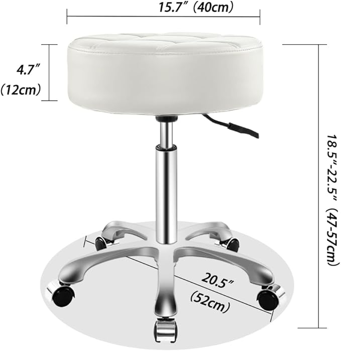 Ainilaily Rolling Stool with Wheels, Thick Cushion Heavy Duty Esthetician Hydraulic Chair Stool for Work Medical Tattoo Salon Office (White)